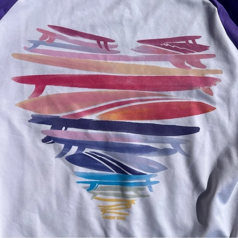Lands End Girls Heart Surfboard Rash Guard Swim Shirt